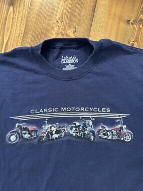 Lifestyle Classics The American Classic Motorcycles Men's Blue T-Shirt Biker Tee